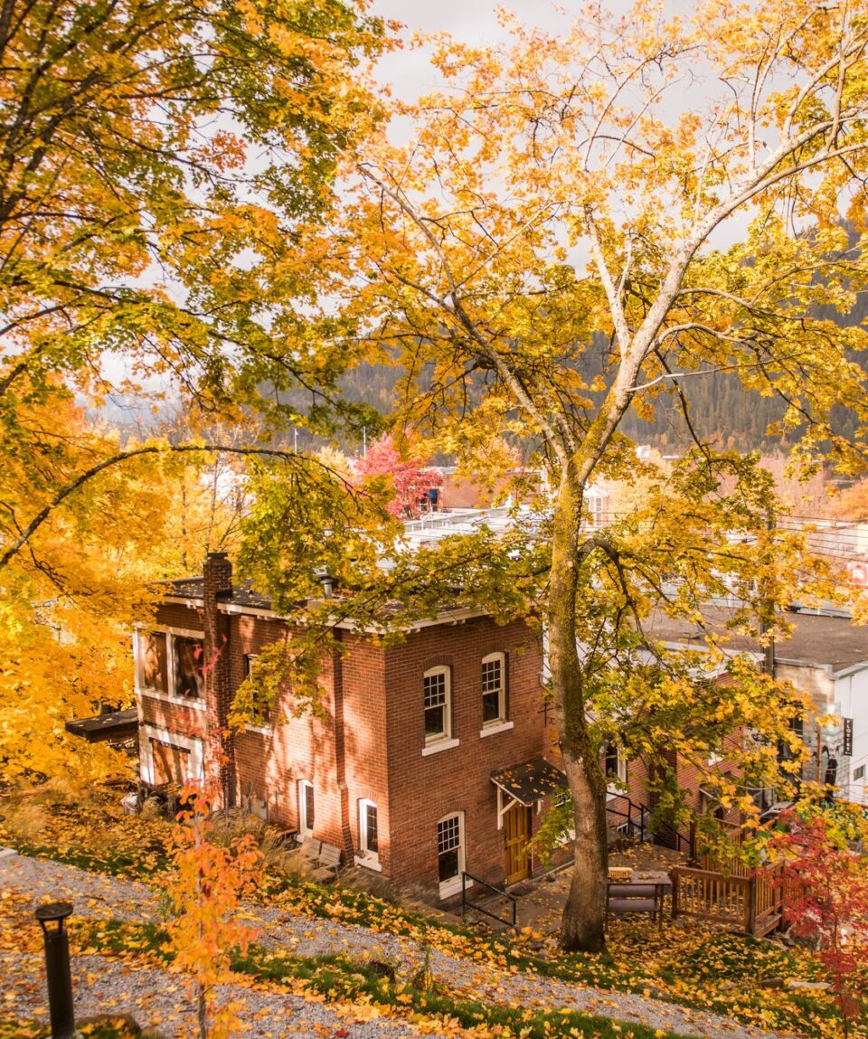 Walking in the fall towards Baker Street in downtown Nelson, BC